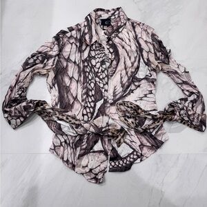 Vintage Just Cavallo Roberto Cavalli Women's Feather Print Button Down Shirt